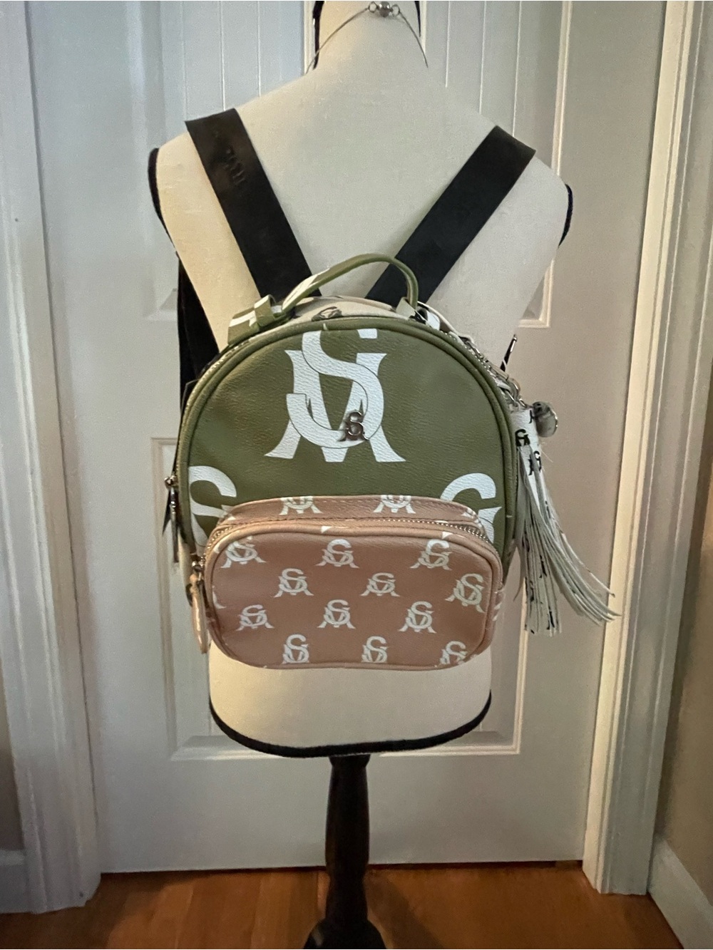 Steve Madden Olive & Tan Logo Mini Backpack nwt